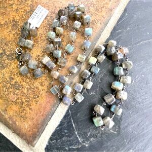 Elegant one of a kind Labradorite square beaded Necklace 30” in length